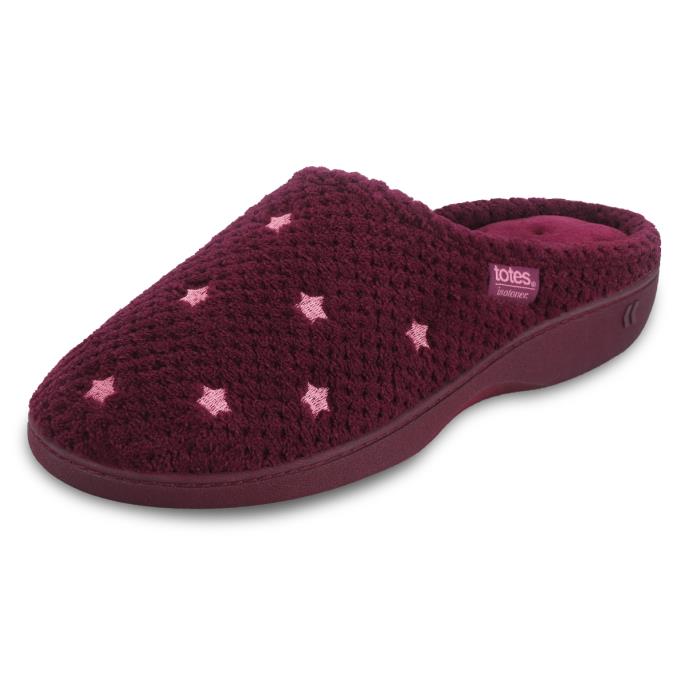 Isotoner® Ladies Popcorn Terry Mule Slipper Burgunday Star Extra Image 2